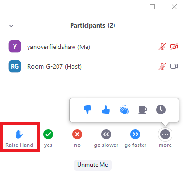 Participants tab non-verbal reactions